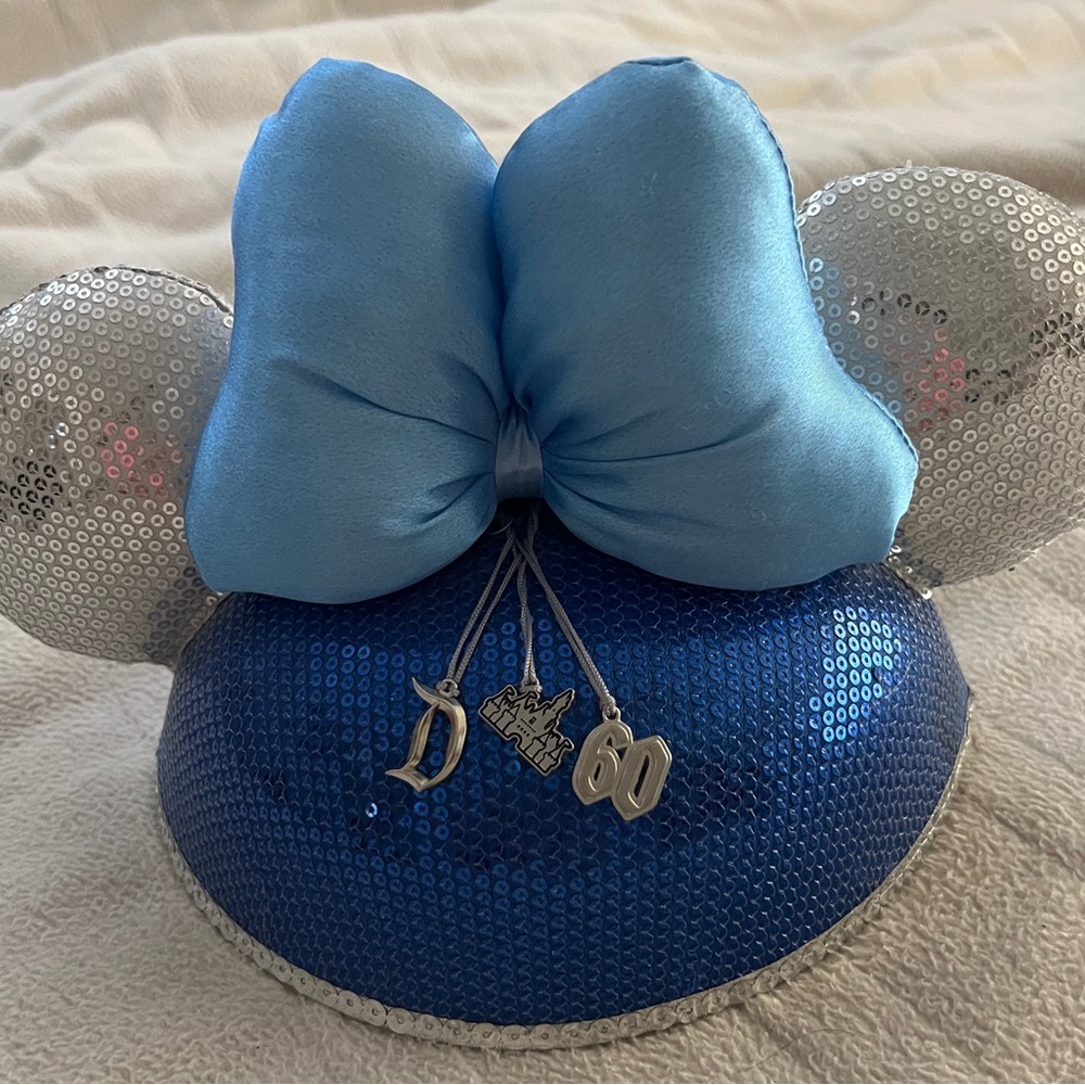 60th anniversary Blue and Silver Sequin Mouse Ears Hat